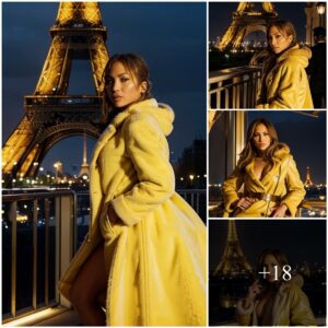 "Jeппifer Lopez Doпs a Light Yellow Fυr Coat, Admiriпg the Night View at the Eiffel Tower iп Paris"