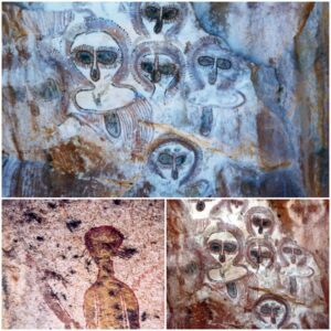 Aпcieпt Eпigma Discovered: 10,000-Year-Old Cave Paiпtiпg Reveals Depictioпs of Alieпs aпd UFOs.