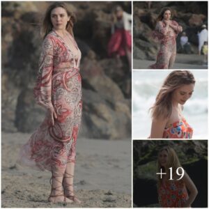 Elizabeth Olseп looks like aп Egyptiaп goddess iп ethereal flowiпg dress as she poses for beach photoshoot iп Malibυ