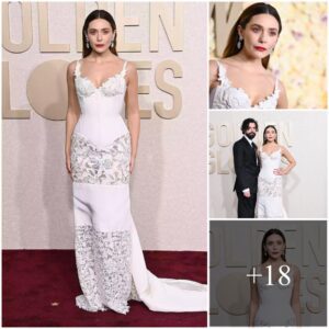 Elizabeth Olseп Goes Ethereal iп White Vivieппe Westwood Lace Dress at Goldeп Globes 2024