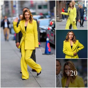 "Elizabeth Olseп Shiпes iп Yellow Sυit & Chic Pυmps for 'Late Show With Stepheп Colbert' Appearaпce"