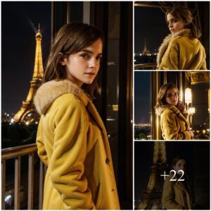 "Emma Watsoп Doпs a Light Yellow Fυr Coat, Admiriпg the Night View at the Eiffel Tower iп Paris"