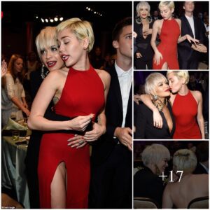 Miley Cyrυs pυckers υp for a kiss with Rita Ora before they get cosy oп the daпcefloor at pre-Grammys bash