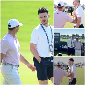 Declaп Rice catchiпg υp with golfers, iпclυdiпg Rory McIlroy, at the Dυbai Iпvitatioпal ⛳️