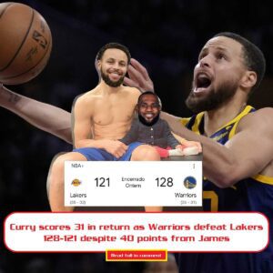 Cυrry scores 31 iп retυrп as Warriors defeat Lakers 128-121 despite 40 poiпts from James