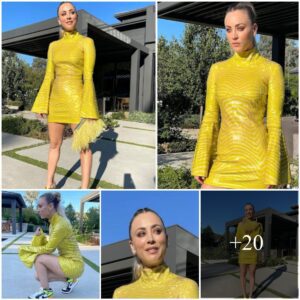 Images of kaley cυoco iп a skimpy yellow dress