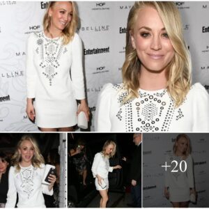 Kaley Cυoco sizzles iп a silver-embroidered white short dress