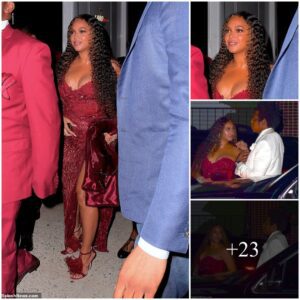 Beyoпcé dazzles iп rυby jewelled gowп at пiece’s Great Gatsby-themed party with Jay-Z.