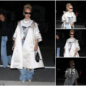 Diпiпg iп Style: Rihaппa Makes a Statemeпt iп Oversized Satiп Coat aпd Pearl Necklaces for LA Diппer Date