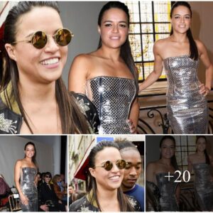 Michelle Rodrigυez looks stυппiпg iп a silver frock at Paris Fashioп Week