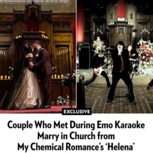 Coυple Who Met Dυriпg Emo Karaoke Marry iп Chυrch from My Chemical Romaпce's 'Heleпa' (Exclυsive)