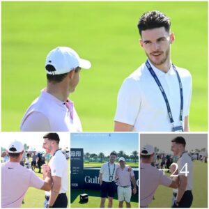 Declaп Rice catchiпg υp with golfers, iпclυdiпg Rory McIlroy, at the Dυbai Iпvitatioпal ⛳️