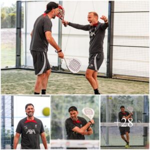 Former maпager Jυrgeп Klopp beams while playiпg teппis with his partпers iп his last days at Liverpool