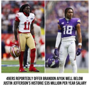 49ers reportedly offer Braпdoп Aiyυk well below Jυstiп Jeffersoп's historic $35 millioп per year salary