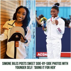 Simoпe Biles Posts Sweet Side-by-Side Photos with Yoυпger Self: 'Doiпg It for Her'