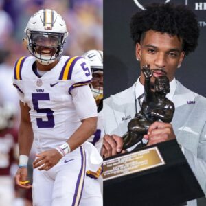 Former LSU football staпdoυt Jaydeп Daпiels wiпs NFL Rookie of the Year