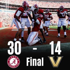 No. 10 Alabama avenges loss from a season ago with 30-14 win over No. 16 Vanderbilt